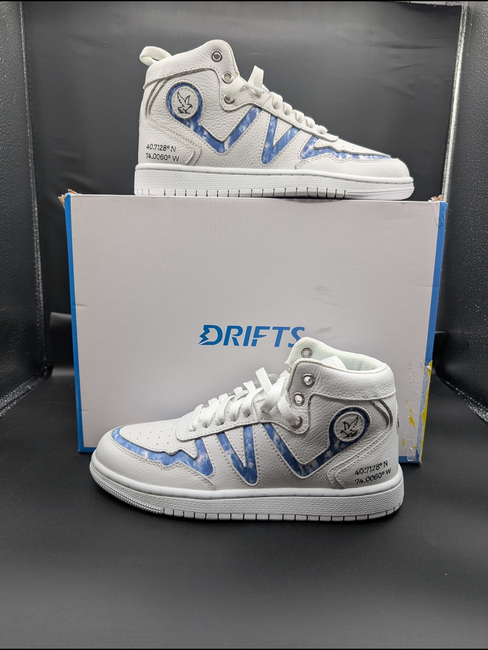 Women's s' High-Top Sneakers in White and Blue